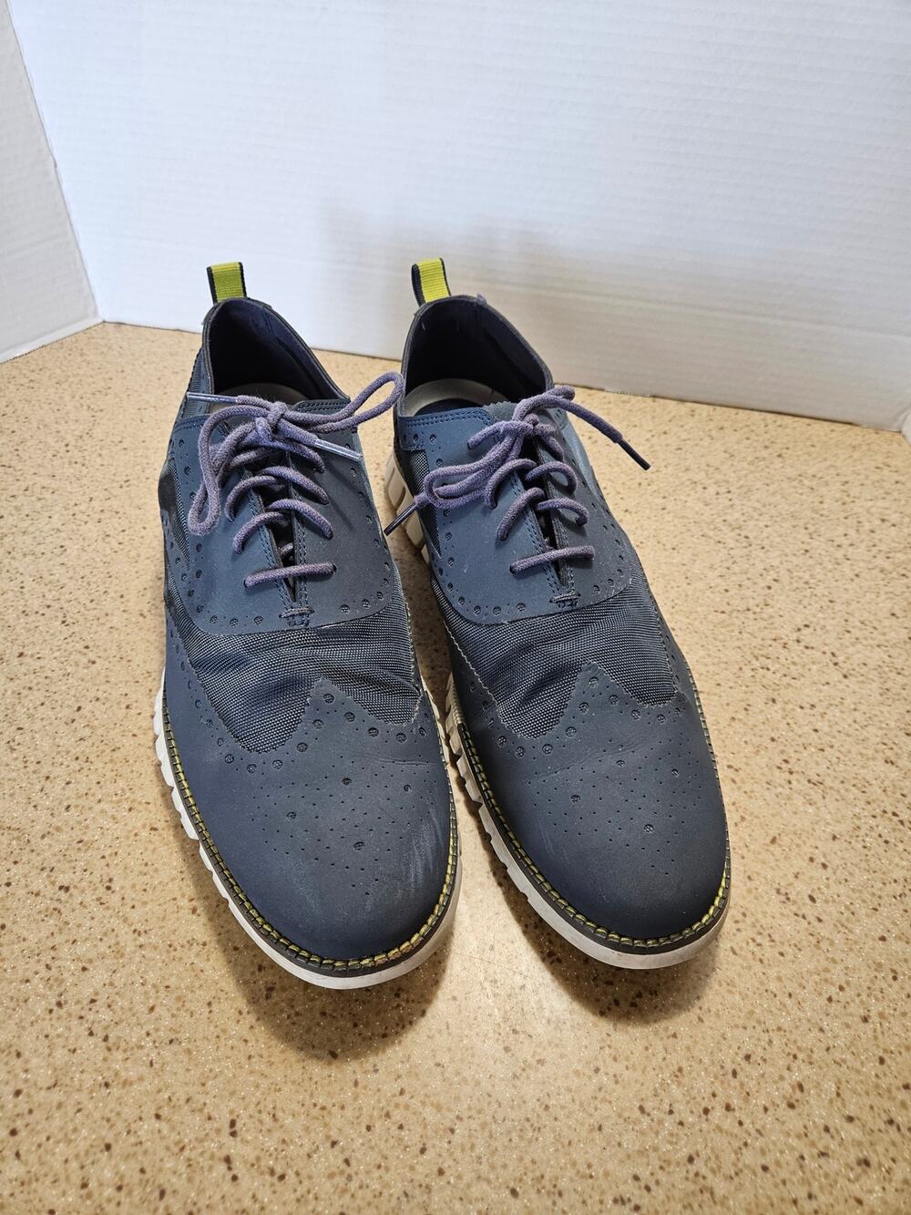 Cole Haan Zerogrand Wingtip Oxfords Shoes Navy Blue Leather Size 14